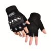 1 Pair of Black Steel Outdoor Knuckle Motorcycle Gloves, Half Finger Gloves, Unisex