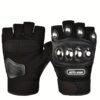 1 Pair of Black Steel Outdoor Knuckle Motorcycle Gloves, Half Finger Gloves, Unisex
