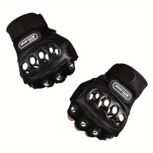 1 Pair of Black Steel Outdoor Knuckle Motorcycle Gloves, Half Finger Gloves, Unisex